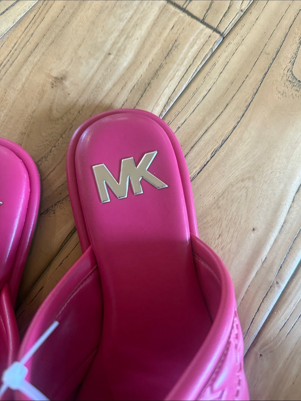 Michael Kors Bright Pink Quilted MK Logo Slide Sandals - Picture 2 of 4